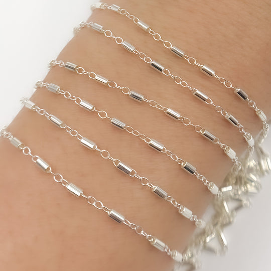 Sterling Silver Satellite Bar Link Chain